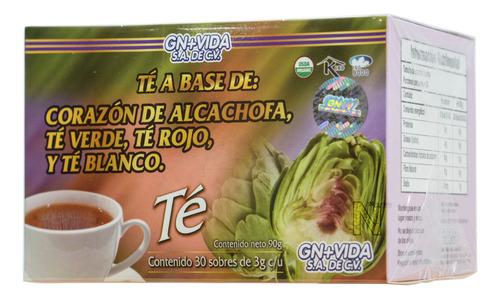 Té Alcachofa (corazón De Alcachofa,  Té Verde, Té Rojo Y Té Blanco) 30 Sobres De 3g C/u Gn+vida