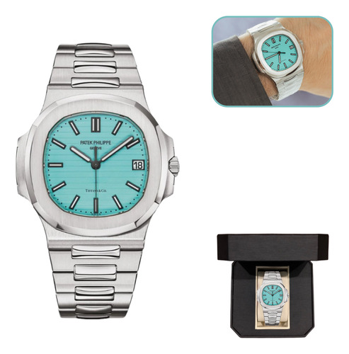 Relogio Patek Nautilus Automático Azul Tiffany Prateado Prateado Prateado Azul-celeste