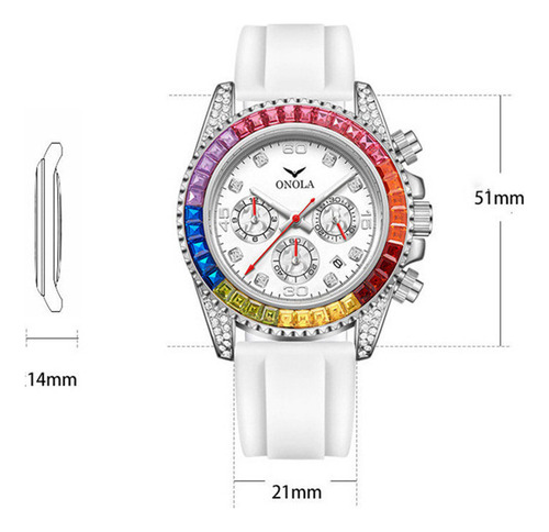 Reloj De Cuarzo Con Calendario De Diamantes De Lujo Onola 68