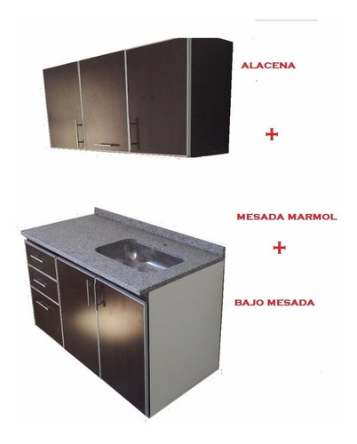 Combo Bajo+alacena+mesada Marmol 18mm Canto Aluminio 160 -me