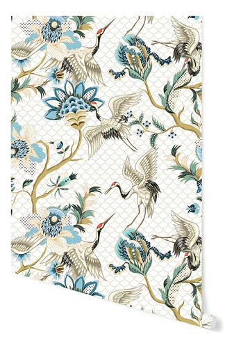 Vinil Decorativo Minima Floral Japones Tapiz Hd Autoadhesivo Color Blanco