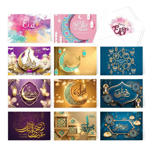 Tarjeta De Eid Mubarak, 12 Tarjetas De Ramadán Con Sobres, C