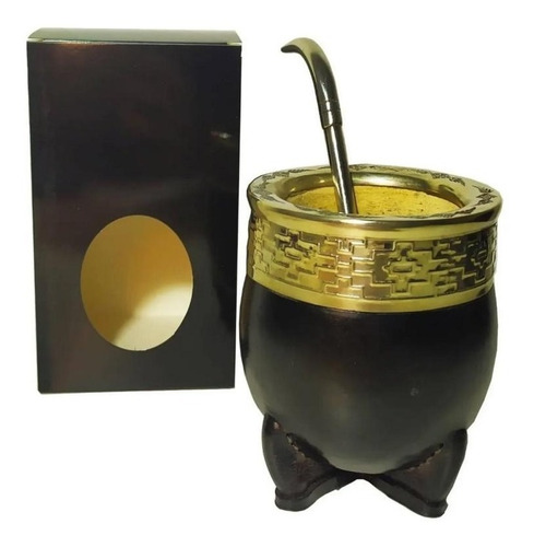 Mate Imperial Calabaza Seleccionada Cuero Alpaca Y Bronce