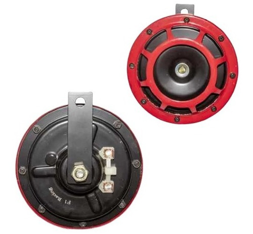 Cornetas Redondas Medianas Protector Metalico Rojo 12v