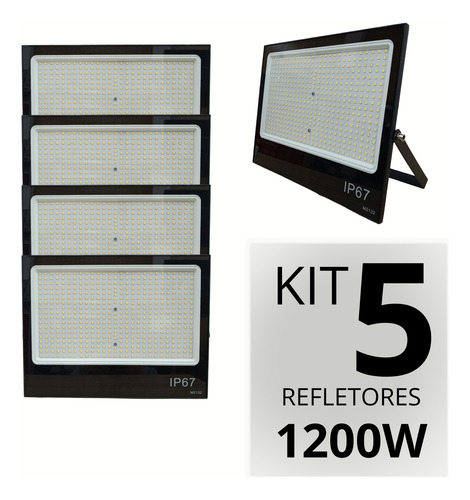Kit 5 Refletores Slim Led Smd 1200w Bivolt 110v/220v Ip67