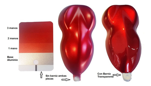 Imagen 4 de 8 de Kit Pintura Candy Bicapa Rojo 1 Lt + Base Aluminio Bic. 1 Lt