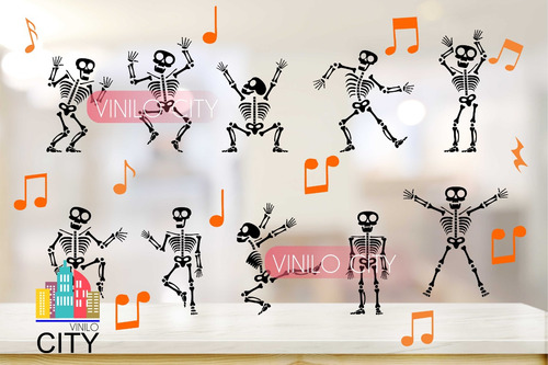 Esqueletos Notas Musicales Halloween Vinil Adhesivo 40 Pzs