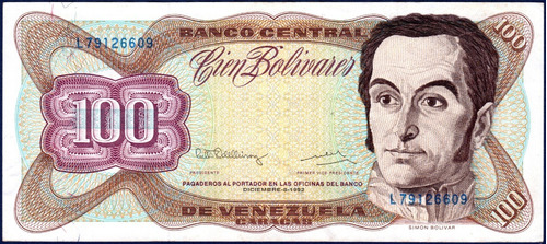 Billete De 100 Bolívares L8 Diciembre 8 1992 Simón Bolívar