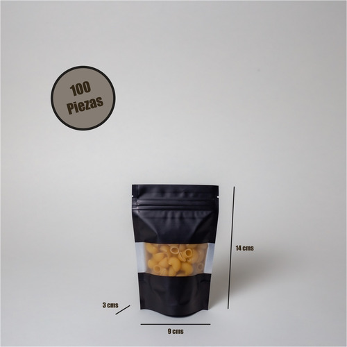 Imagen 2 de 6 de 100 Bolsa Stand Up Pouch Cierre Negro Mate Ventana De 50 Grs