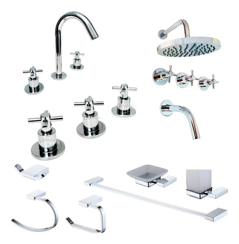 Griferia Baño Completa Set Accesorios Aqualaf Aymara P