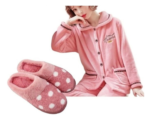 Conjunto Pijama Polar De Mujer Y Pantuflas Regalo Dia Mamalp