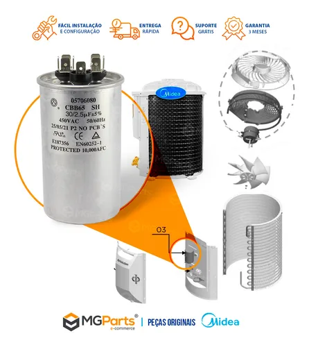 Capacitor Duplo 30+2,5uf 450vac P2 Midea Springer 05706080 Capacitor Duplo 30+2,5uf 450vac P2 Midea Springer 05706080