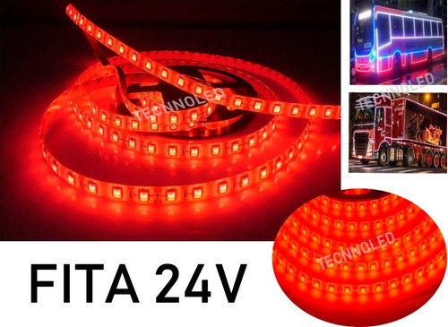 Fita De Led 5050 24v Prova Dágua P/caminhao  Onibus Vermelh