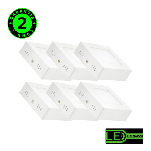 Pack 6 Panel Led Sobrepuesto 6w Cuadrado Luz Cálida