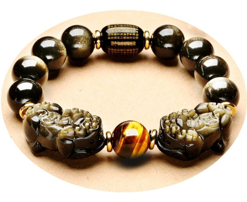 Pulsera Doble Pixiu Feng Shui Lucky Fortune Obsidiana