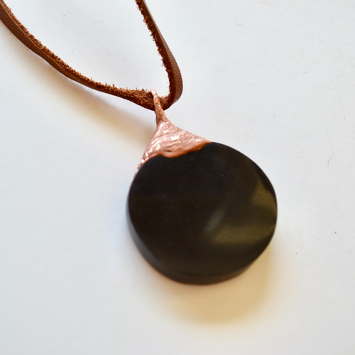 Espejo De Obsidiana Negra, Cuero, Piedras Energeticas Cod1