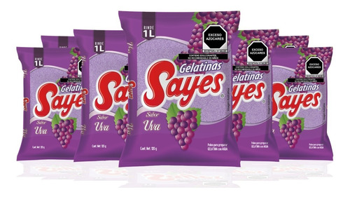 Gelatina Sayes De Agua Sabor Uva, 25 Piezas De 120 Gr