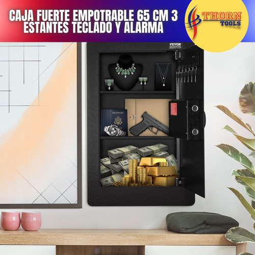 Caja Fuerte De Pared 65cm 3niveles Con Teclado Y Estantes Hb Color Negro