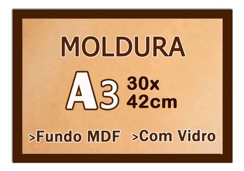 Kit 10 Molduras  A3 Quadros 30x42 Com Vidro Moldura Laqueada Cor Marrom-escuro