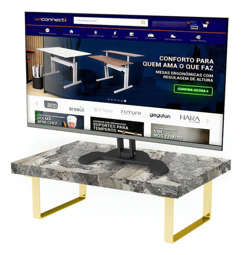 Suporte Ergonômico Monitor Aço Piatina Dourado Mdf 20x30cm Cor Petra