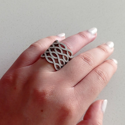 Imagen 3 de 3 de Anillo Plata Italiana 925 Y Circonitas Modelo Runa