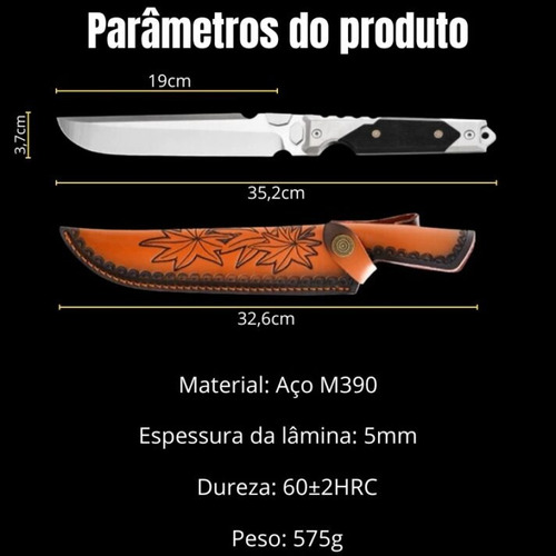 Faca Tatica Full Tang Aço Cabono M390 Multifuncional G10