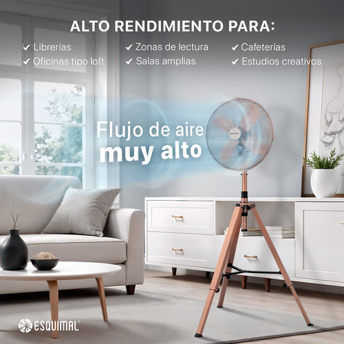 Ventilador Con Tripié Esquimal, Aspas De Aluminio, 50w, Altura Ajustable, Oscilación 70°, 3 Vel. Decoración Para El Hogar Y Oficina
