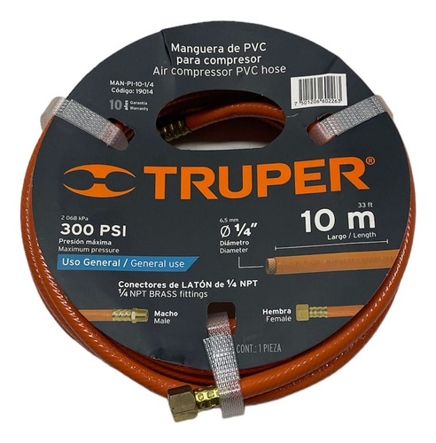 Manguera P/pist.b.presion 1/4 Truper Manpi10-1/4x Roll 10mt