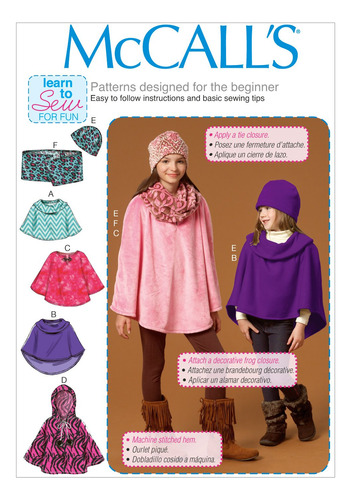 Mccall 's Patterns M7 Poncho Niña Cz Infantil Med-lrg-xLG