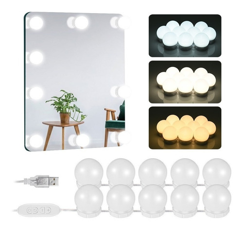 Imagen 1 de 4 de 10 Luces Led Para Espejo Hollywood Maquillaje Make Up Usb