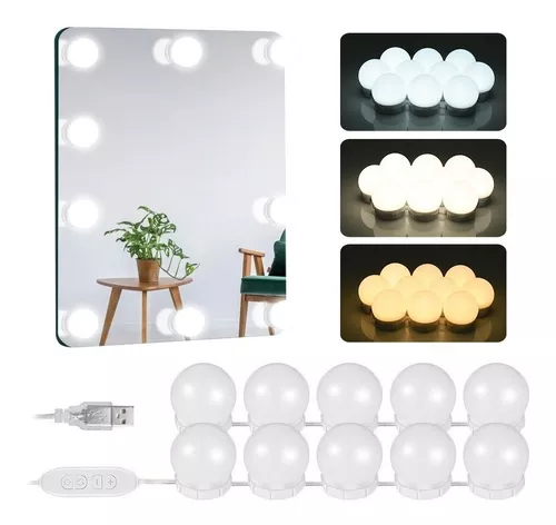 Juego de luces LED para espejo de maquillaje Hollywood Vanity, 10 bombillas