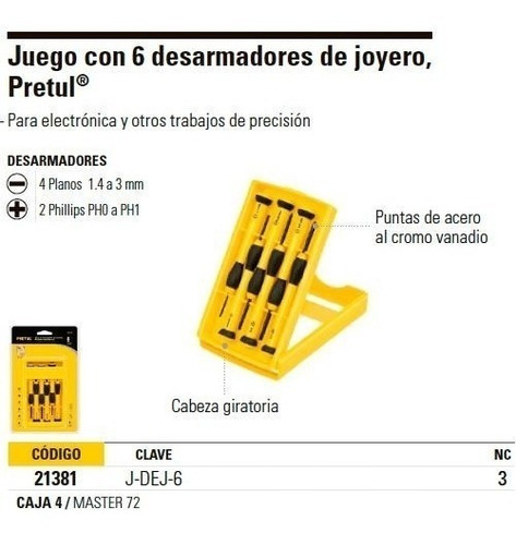 Imagen 2 de 4 de Juego Desarmador Joyero 6 Pz Pretul 21381