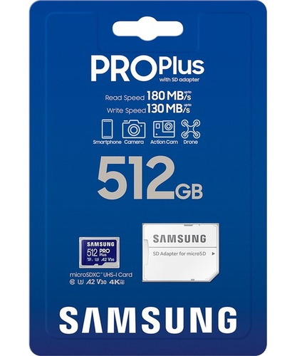 Tarjeta De Memoria Samsung Pro Plus 512 Gb Hasta 180 Mb/s