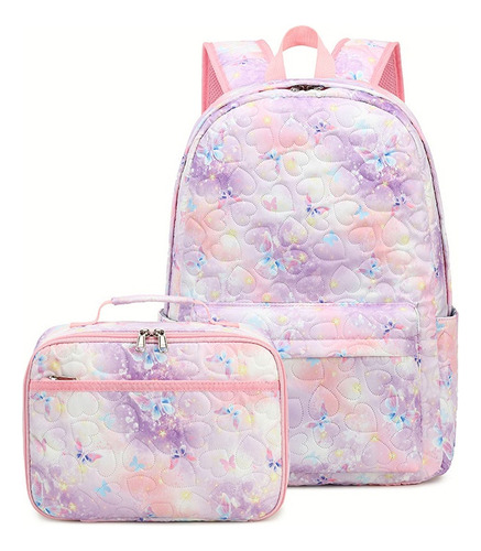 Mochila Escolar Con Estampado De Mariposas Para Niñas Con Lo