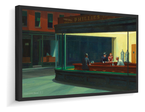 Quadro Moldura Edward Hopper  Nighthawks Bar Bebida 210x115