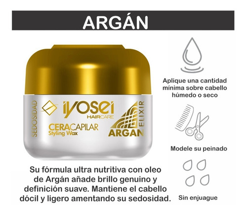 Iyosei Cera Capilar Argan Elixir X 50g - Sedosidad