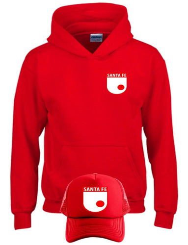 Buzo Santa Fe Futbol Capota, Hoodie Rojo Obsequio Gorra  