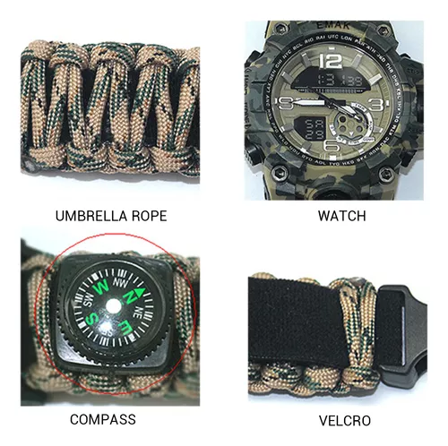 Reloj De Pulsera De Supervivencia, Reloj De Supervivencia De Emergencia,  Brújula De Pedernal Portátil Para Campamento De Primeros Auxilios Higoodz  Otros