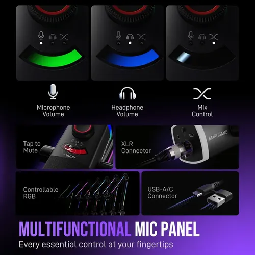 Microfone Gamer Fifine Ampligame Am8prot Rgb Usb Xlr Preto | Frete