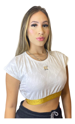 Blusa Cropped Regata White Ecko Red Com Elástico Na Cintura 