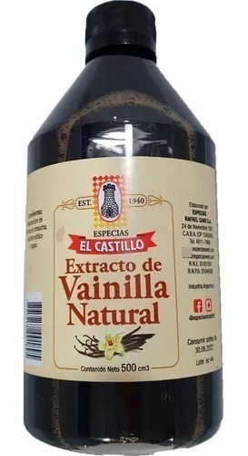 Esencia De Vainilla El Castillo Extracto Liquido 500ml - Dw