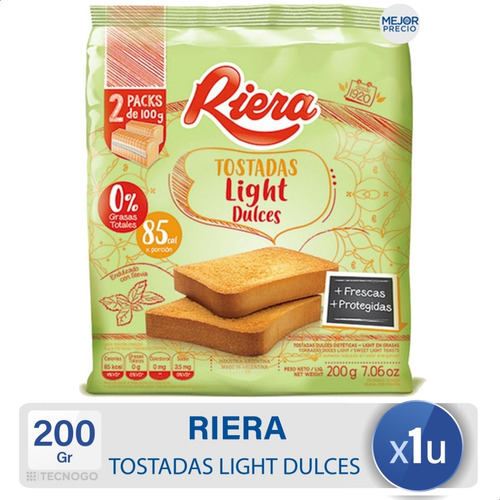 Tostadas Light Dulces Riera Galletitas - Mejor Precio