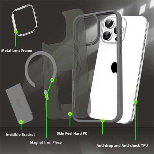 Funda Magnética Magsafe De Luxury For Magsafe Con Soporte Plegable Para iPhone 15, Plus, Pro/promax, Tapas Traseras Translúcidas Mate