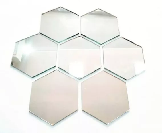 Espejo Decorativo Hexagonal Pack 16u 3mm 10cm C/ Cinta Bifaz