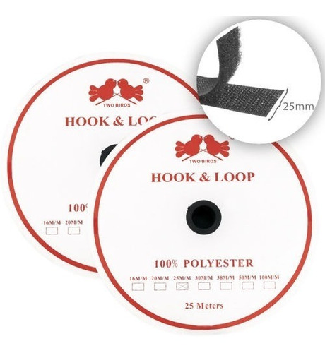 Imagem 5 de 5 de 10 Unidades Velcro Com Adesivo Compatível Preto - 25mm