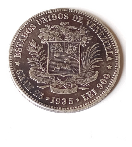 Moneda De 5 Bs Fuerte De Plata De 1935