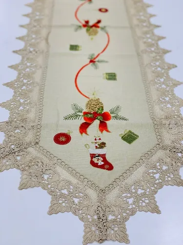 Caminho De Mesa Trilho Bordado Renda Guipir 40x150cm Natal Caminho De Mesa Trilho Bordado Renda Guipir 40x150cm Natal