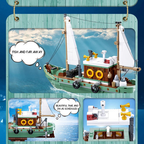 Estupendo Set De Construcción De Barcos De Pesca Con Tiburon