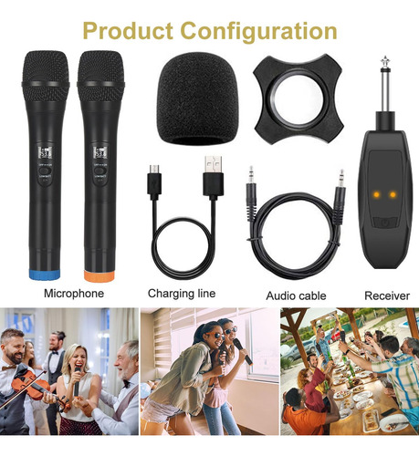 Micrófono Inalámbrico Dual Uhf Recargable Para Karaoke Negro