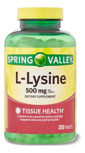L-lysina De 500 Mg, 250 Cápsulas Spring Valley 